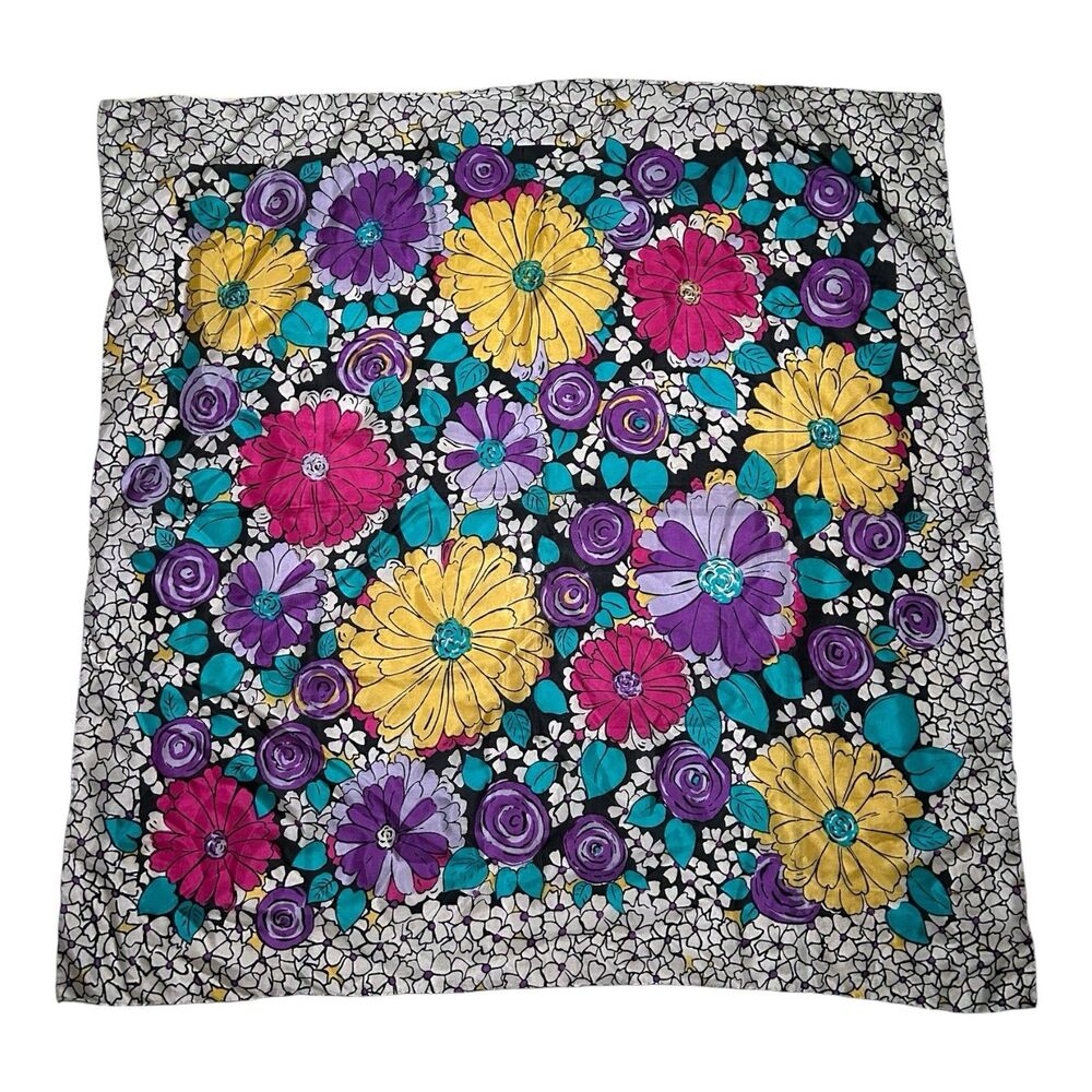 Yellow & Pink Scarfs for Women Floral Square 32" X 32"